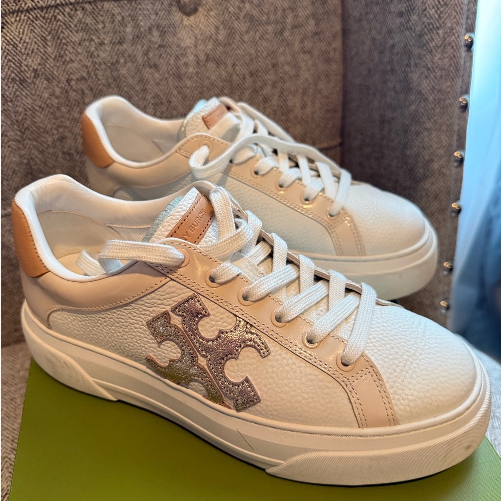 Tory Burch Women's Cream and Gold Sneakers